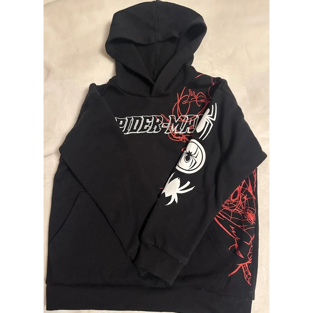 Marvel Spider-Man Kids Black Graphic‎ Pullover Hoodie Sweatshirt Size 6/7